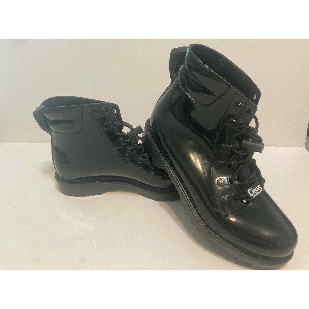 Circus by Sam Edelman Lace Up‎ Combat Boots Black Patent Lug Sole Size 9